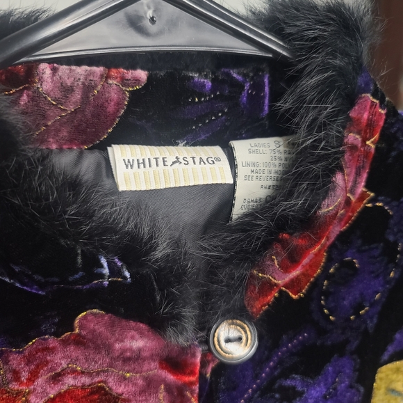 Vintage White Stag Floral Print Velvet Jacket size Small - Picture 4 of 7